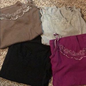 4 camisoles with built in bra and lace detail